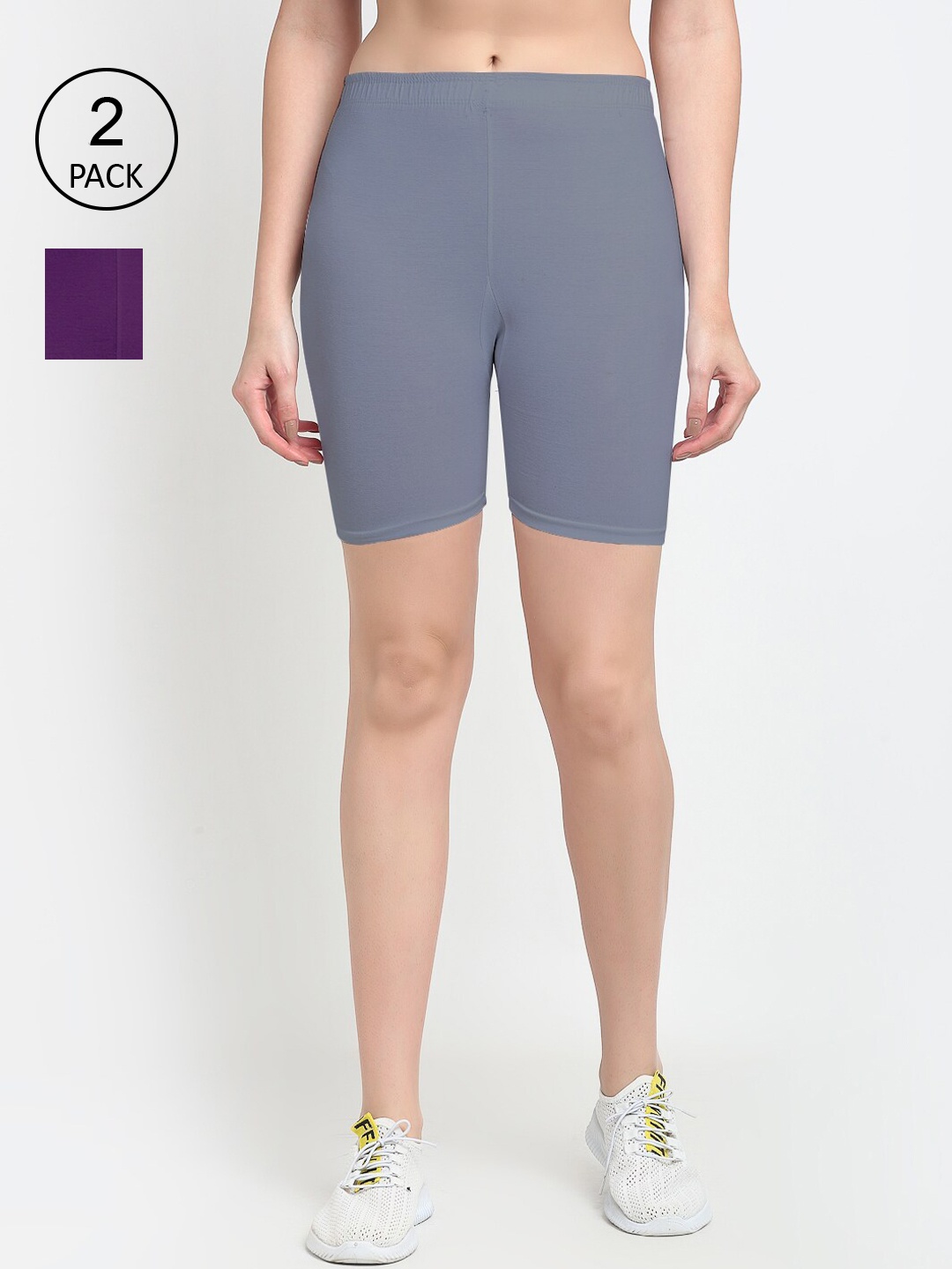 

GRACIT Women Pack Of 2 Grey & Purple Cycling Sports Shorts