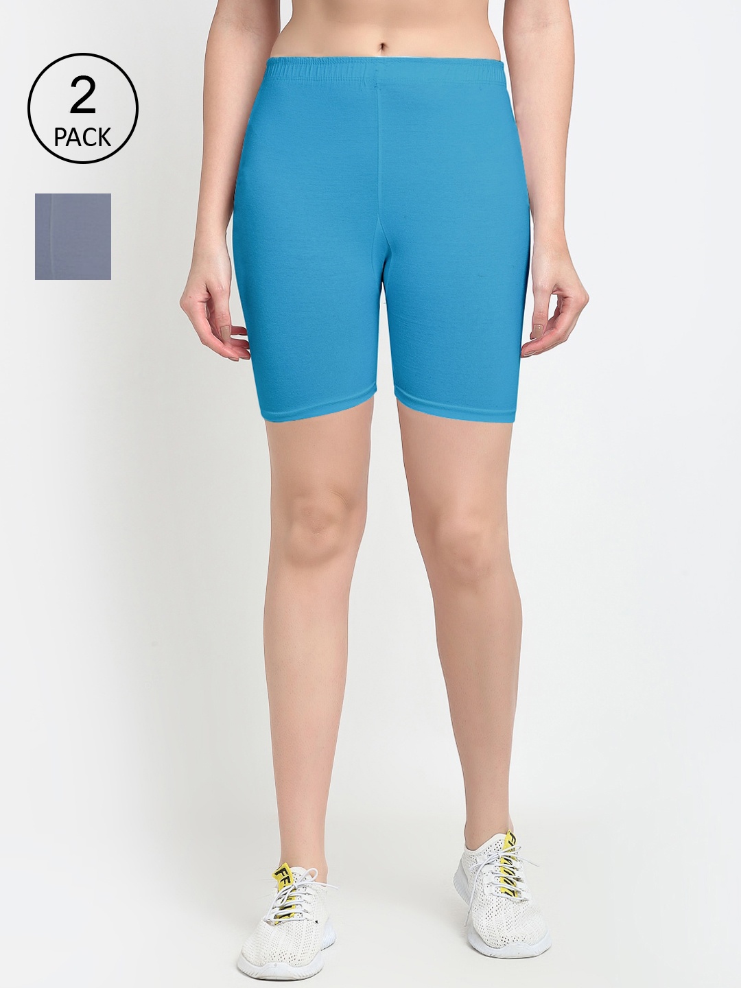 

GRACIT Women Pack of 2 Blue & Grey Cycling Shorts