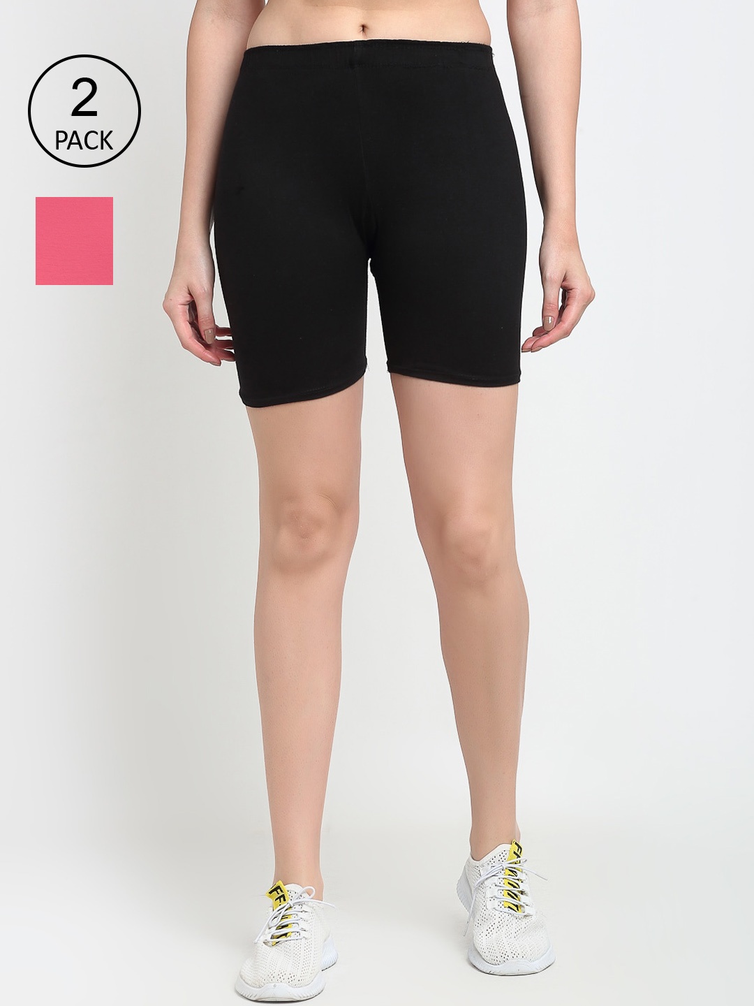 GRACIT Pack of 2 Women Black Cycling Sports Shorts