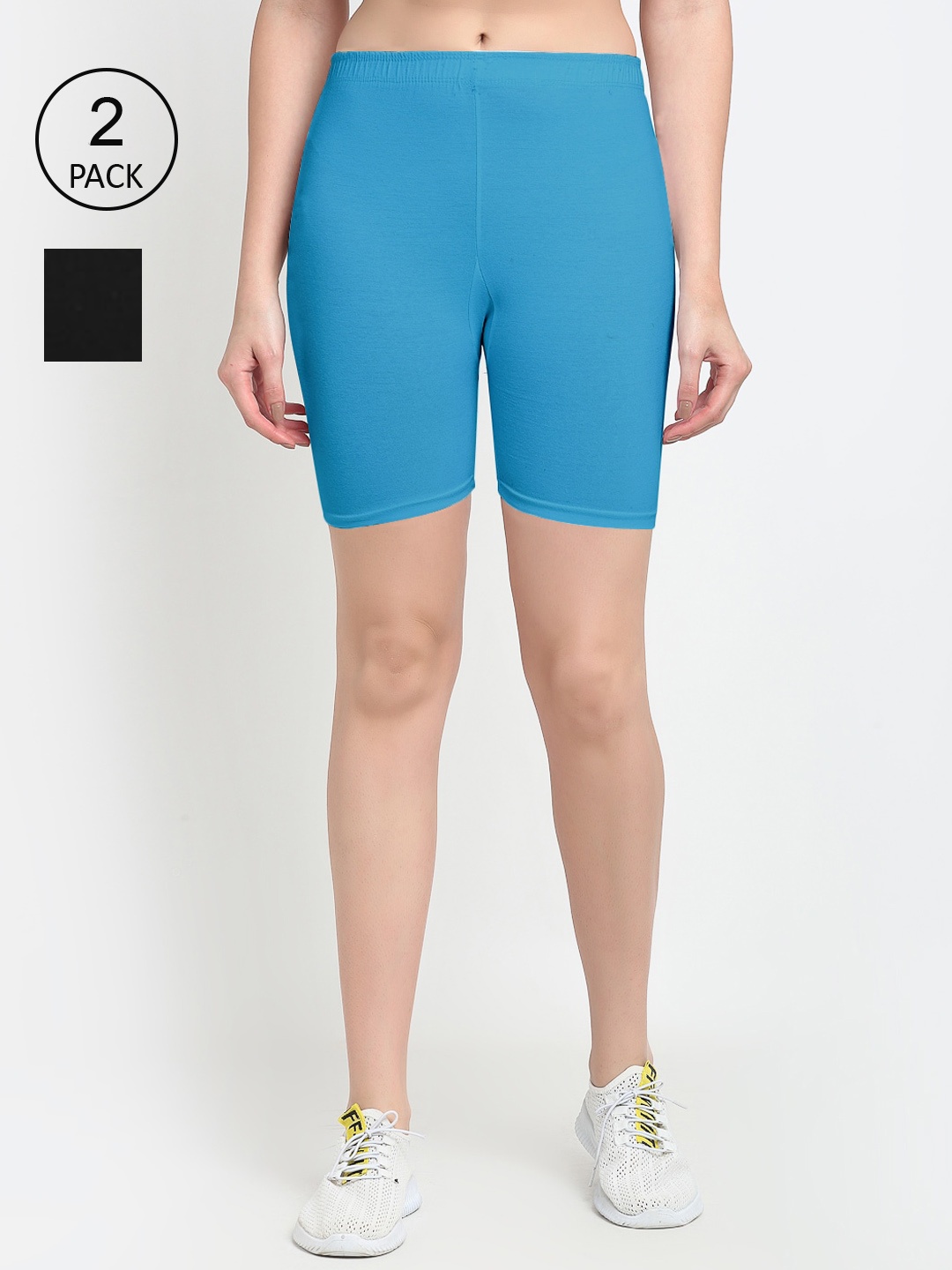 

GRACIT Women Pack of 2 Black & Blue Cycling Sports Shorts