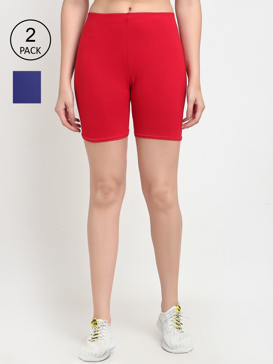 

GRACIT Women Pack Of 2 Red & Blue Cycling Sports Shorts