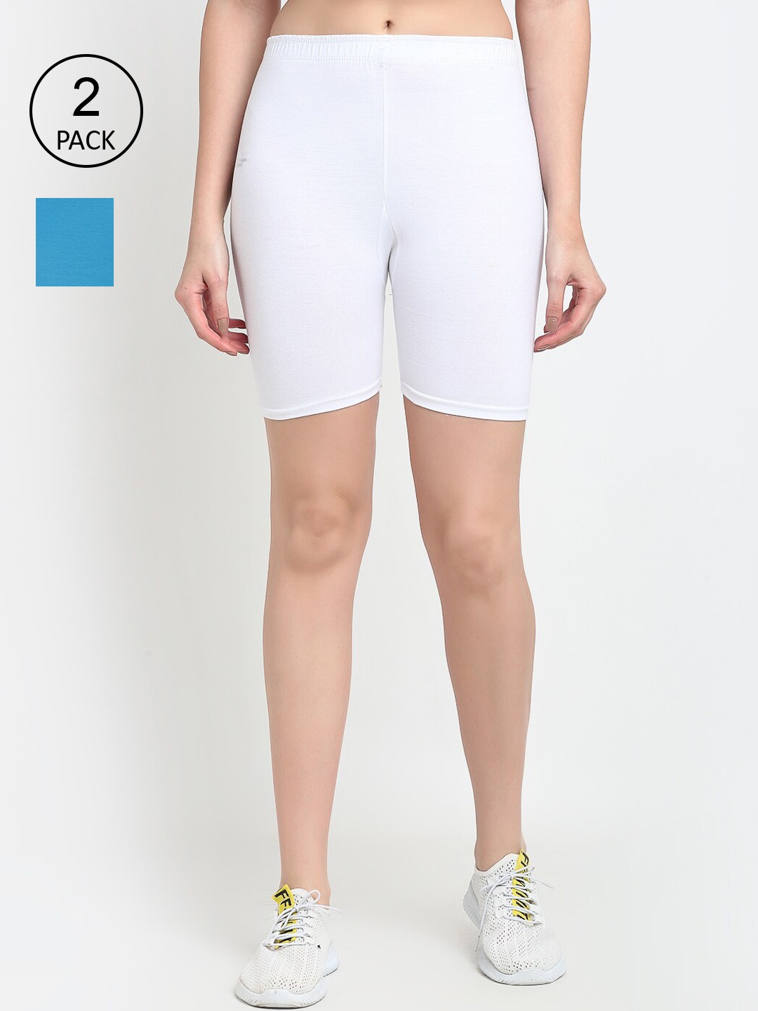 

GRACIT Women Pack Of 2 White & Blue Slim Fit Cycling Sports Shorts