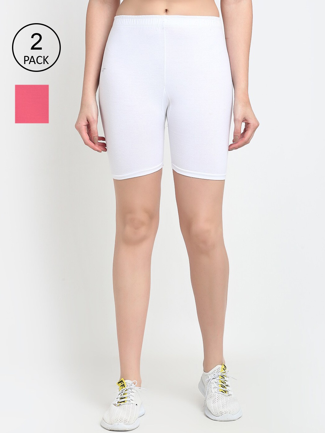 

GRACIT Women White & Pink Pack of 2 Cycling Shorts