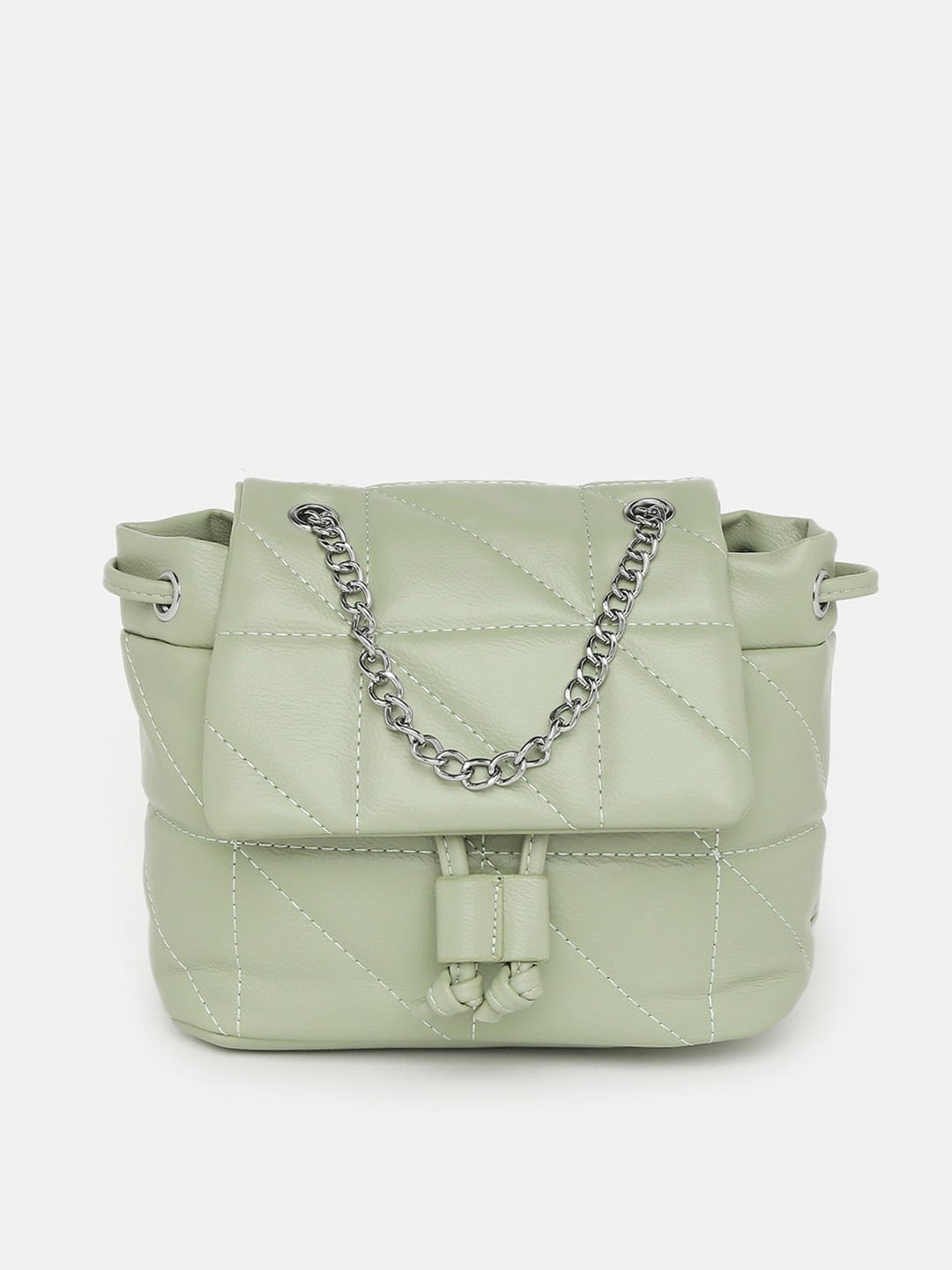 

20Dresses Women Sea Green Geometric Quilted Chain Strap Backpack
