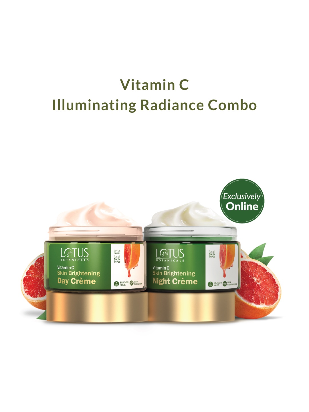 

Lotus Botanicals Set of Vitamin C Skin Brightening Day Cream & Night Creme - 50g each, Green