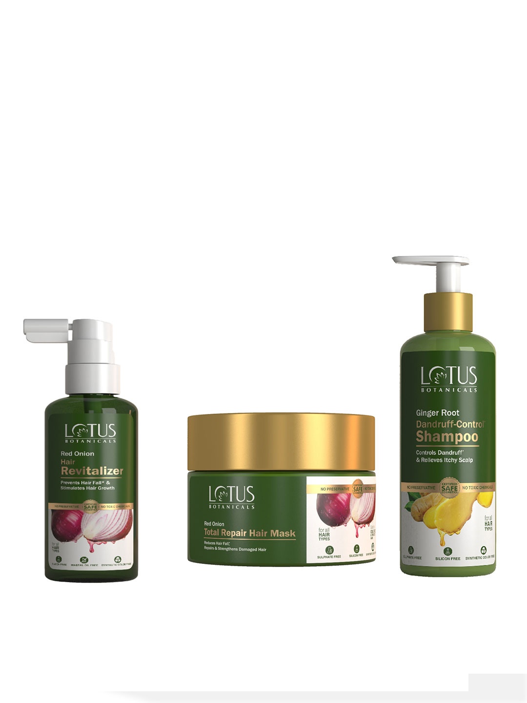 

Lotus Botanicals Set of Hair Revitalizer 100ml + Hair Mask 200 g + Shampoo 300 ml, Green