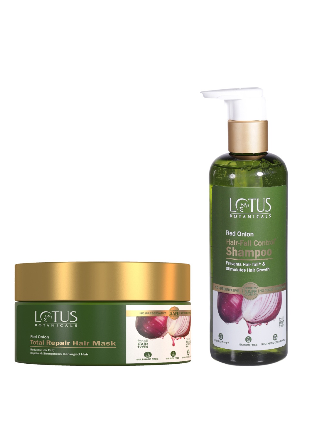 

Lotus Botanicals Set of Red Onion Total Repair Hair Mask 200 g & Shampoo 300 ml, Green
