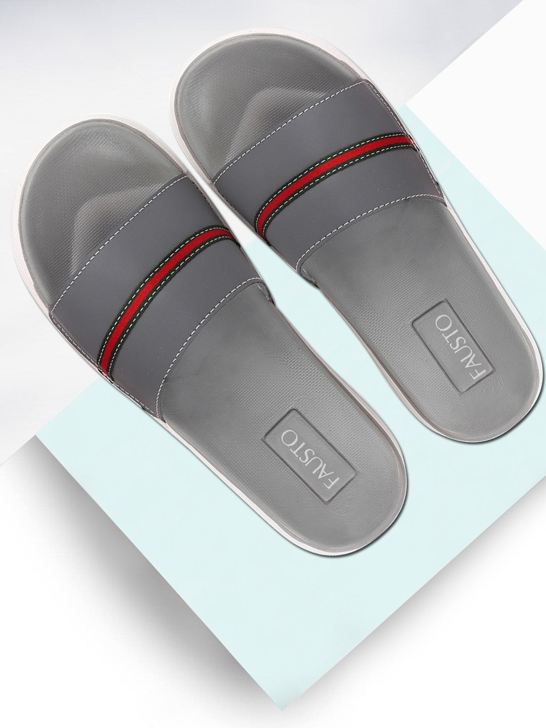 

FAUSTO Men Grey & White Striped Sliders