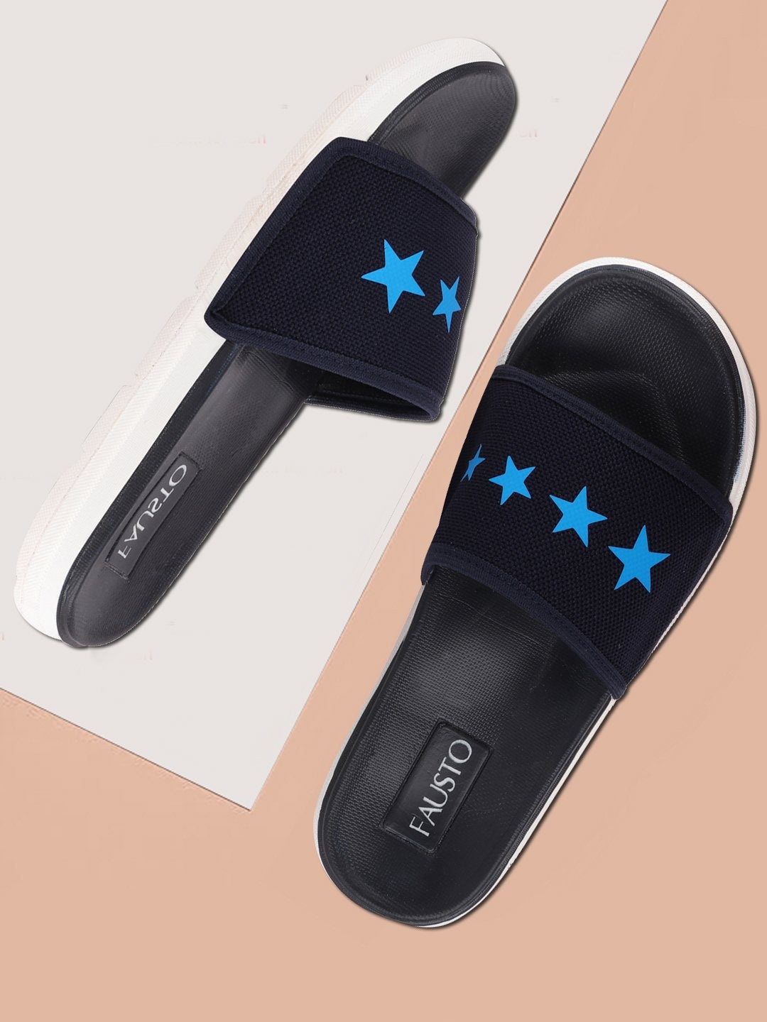 

FAUSTO Men Navy Blue & Blue Printed Sliders