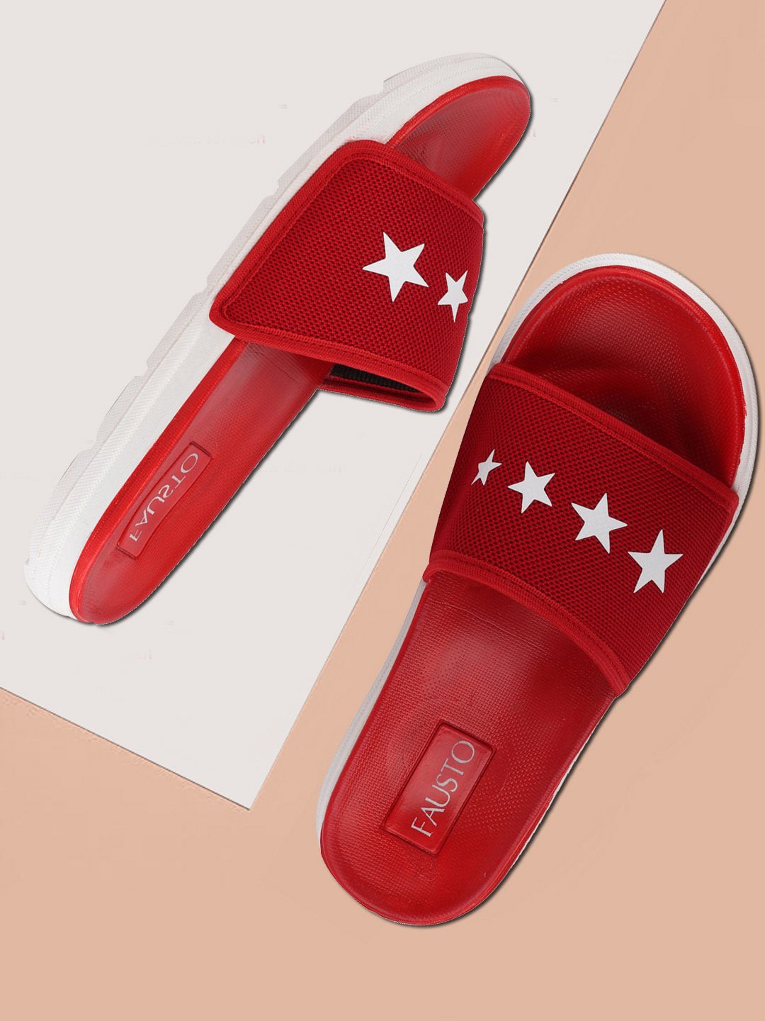 

FAUSTO Men Red & White Printed Sliders