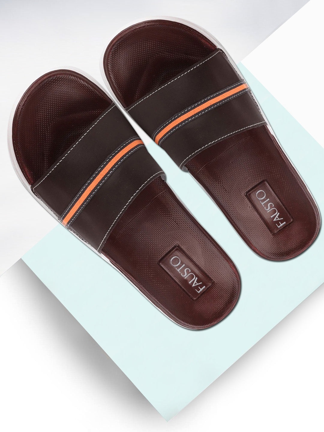 

FAUSTO Men Brown & Peach-Coloured Striped Sliders