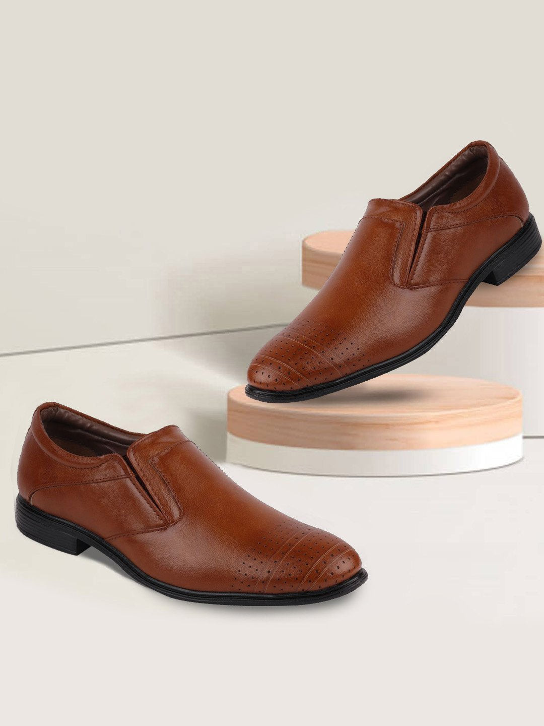 

FAUSTO Men Tan-Brown Solid Formal Slip-On Shoes
