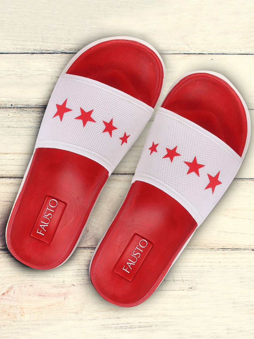 

FAUSTO Men Red & White Printed Sliders