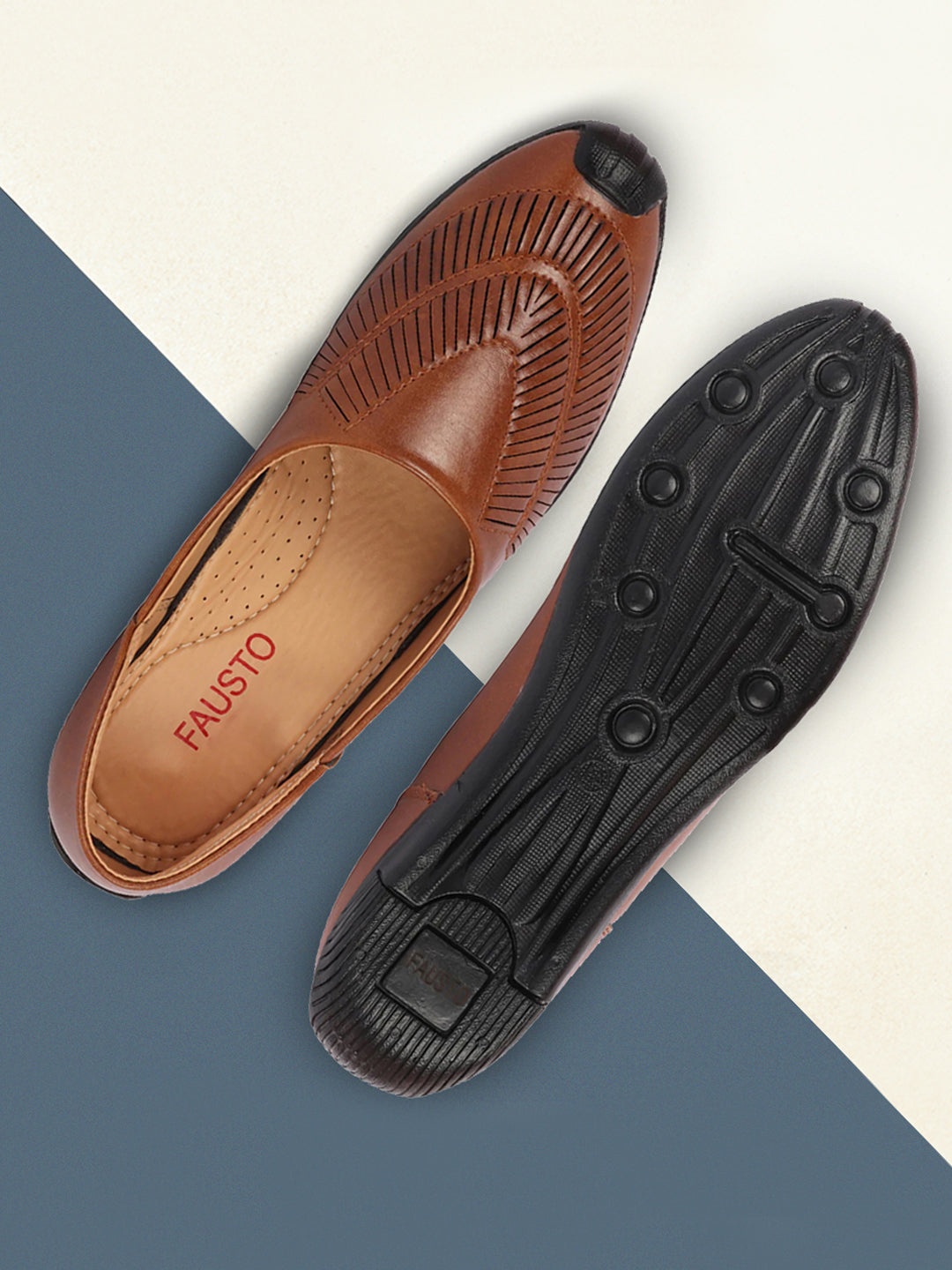 

FAUSTO Men Brown Textured PU Mojaris
