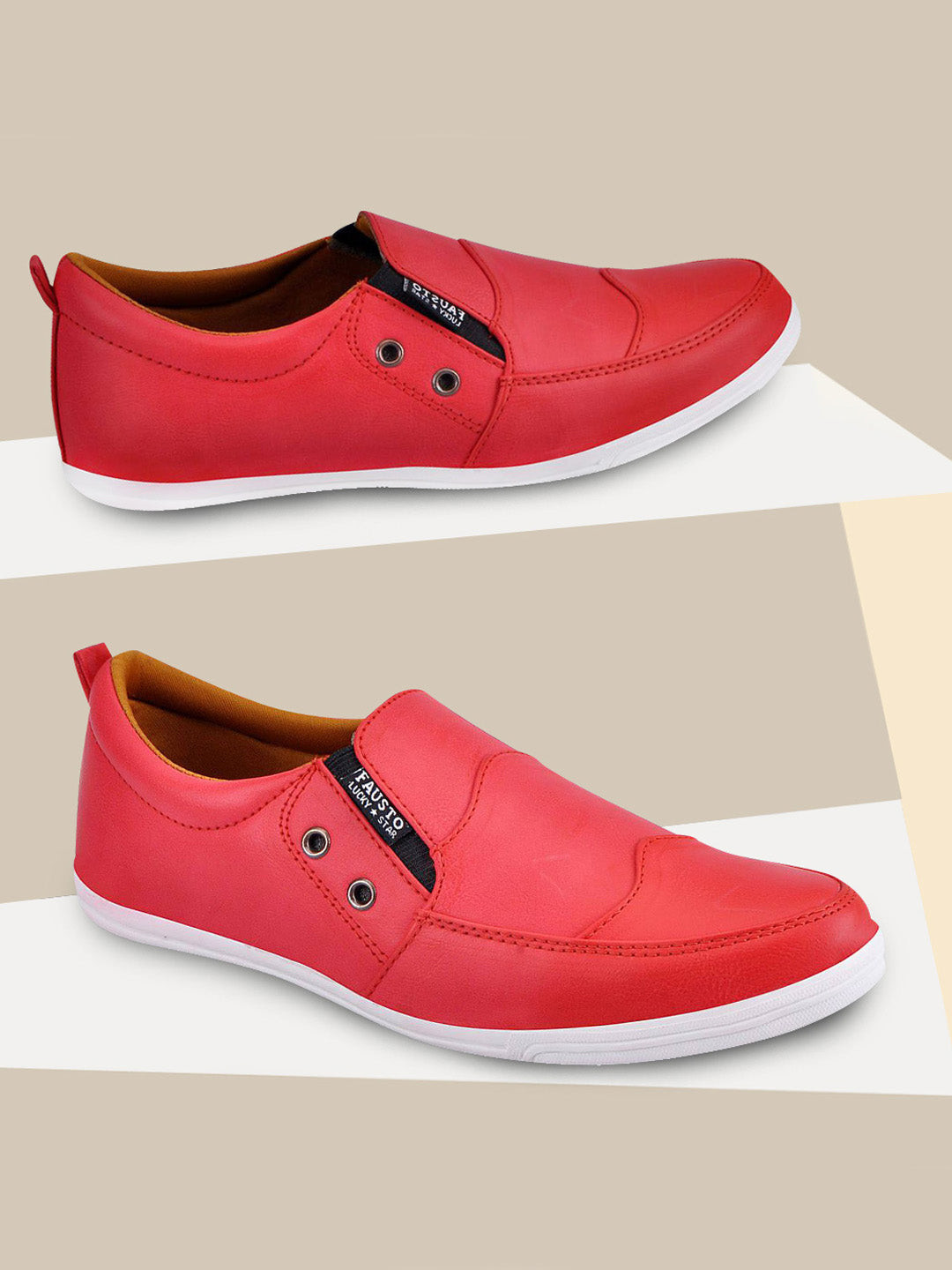 

FAUSTO Men Red Solid PU Slip-On Sneakers