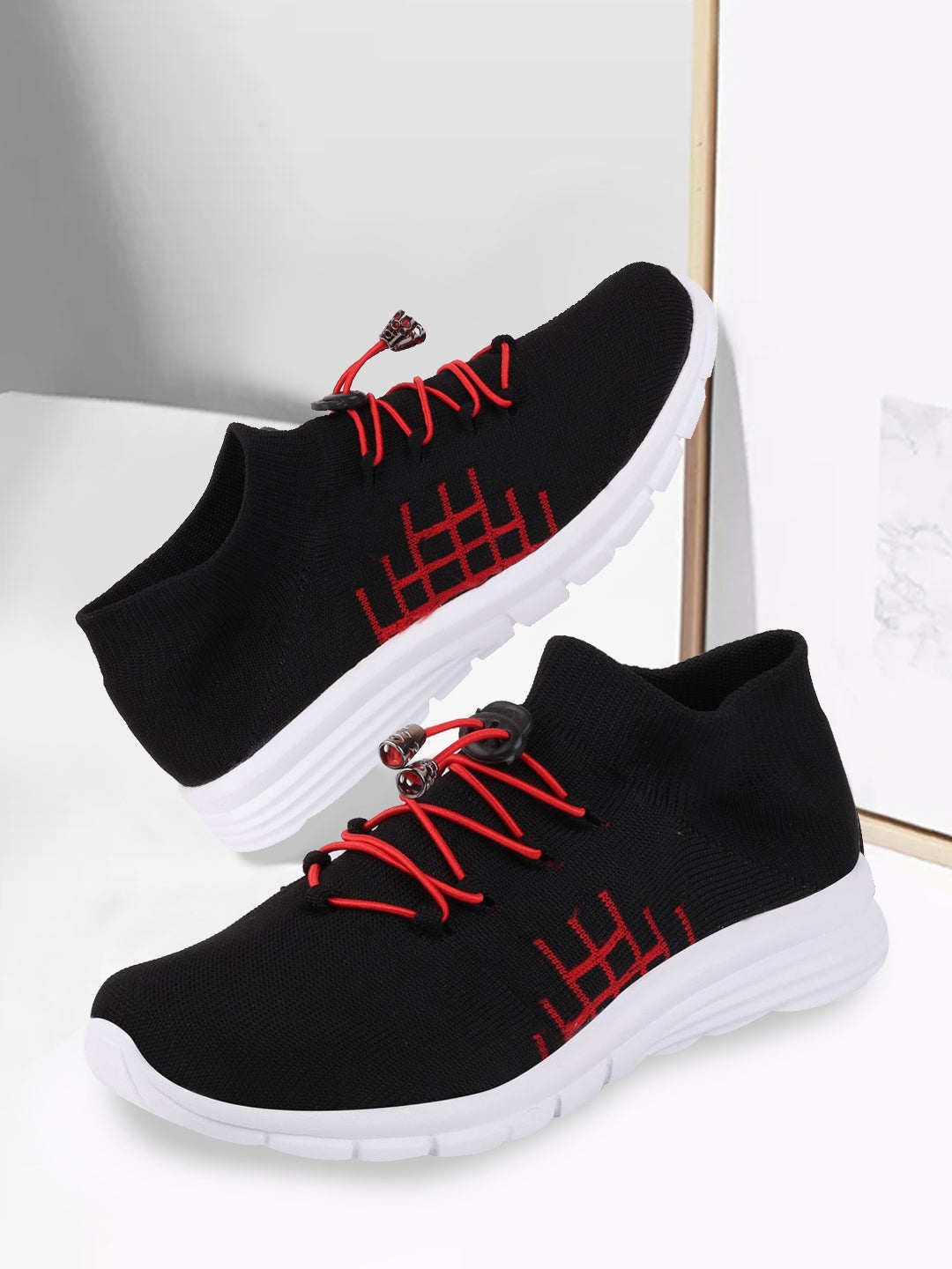 

FAUSTO Men Black Mesh Walking Non-Marking Shoes