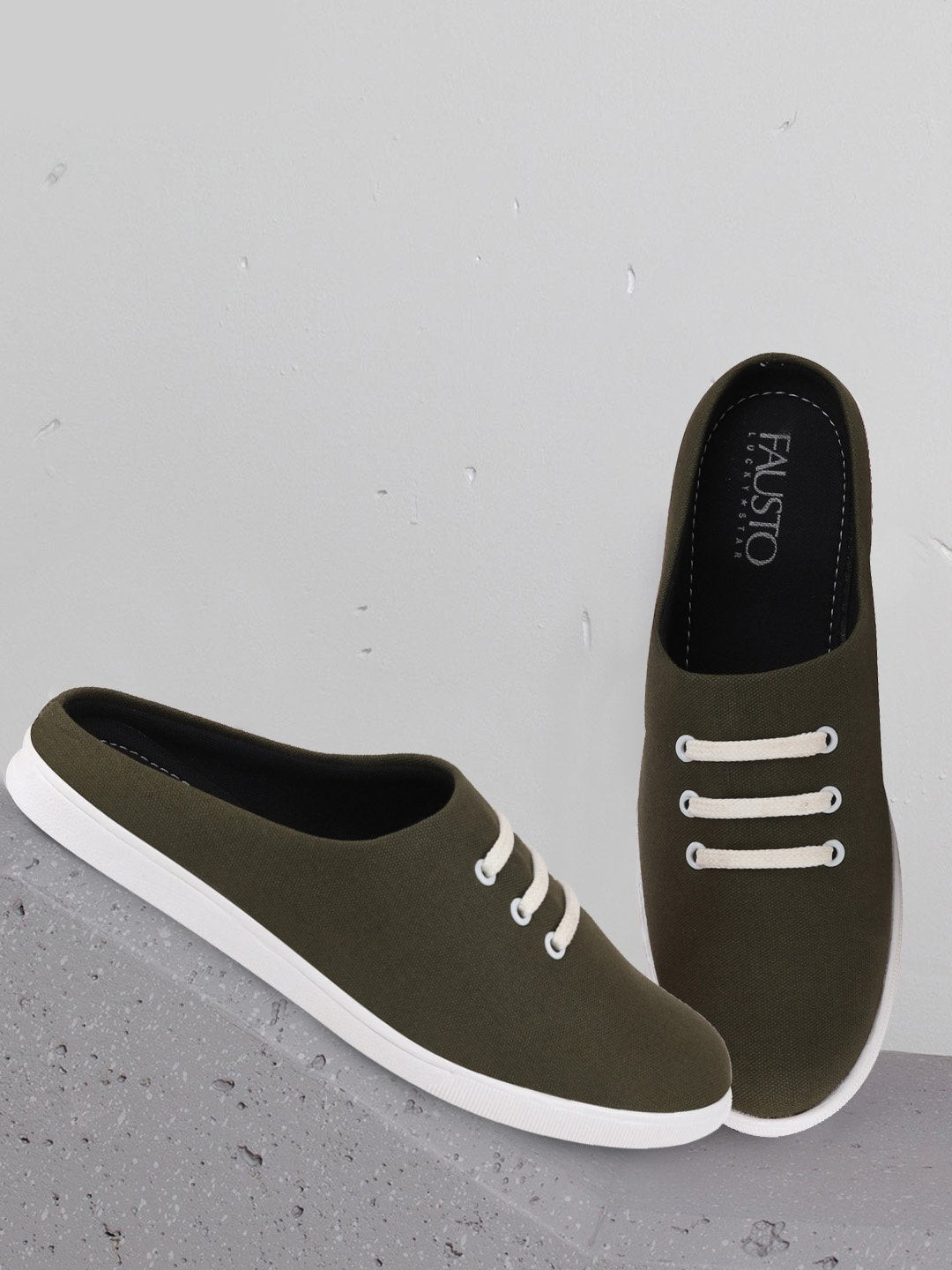 

FAUSTO Men Olive Green Slip-On Sneakers