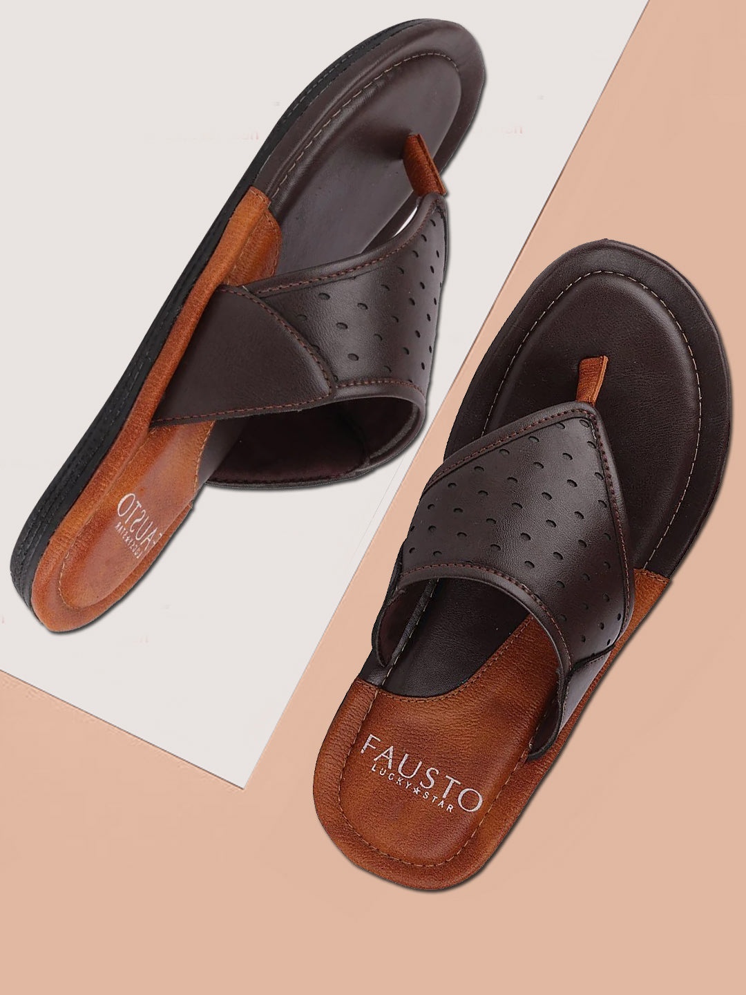 

FAUSTO Men Brown & Black PU Comfort Sandals
