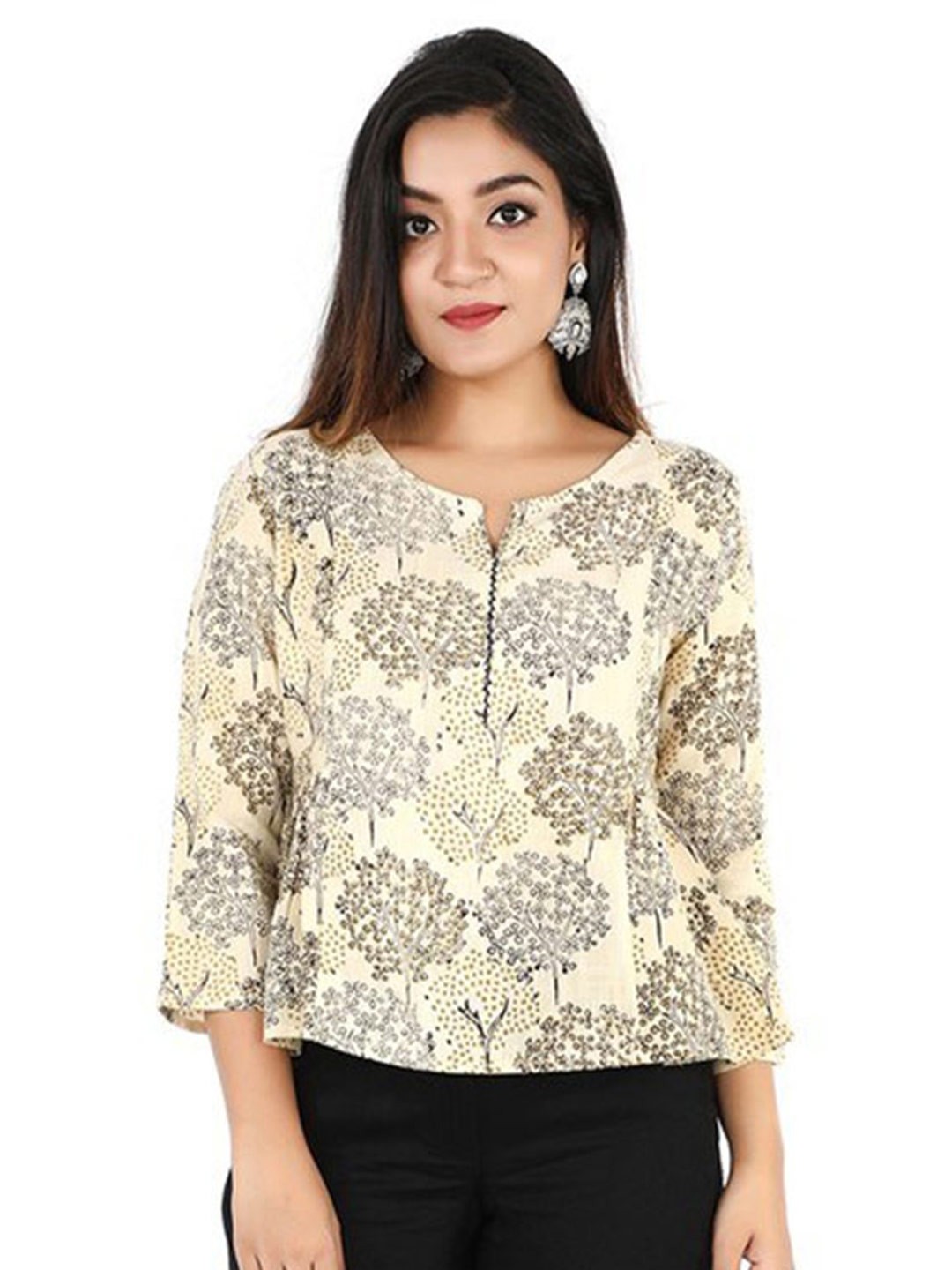 

SUTI Women Yellow Print Pure Cotton Top