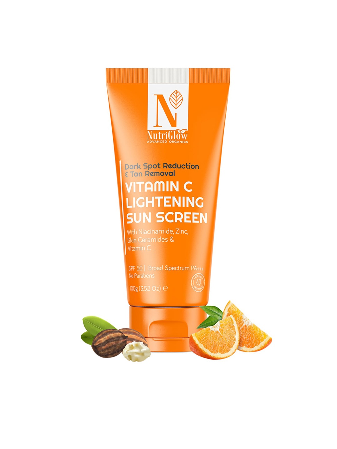 

Nutriglow Advanced Organics SustainableVitamin C Lightening Sunscreen SPF50 PA+++ 100g, Orange