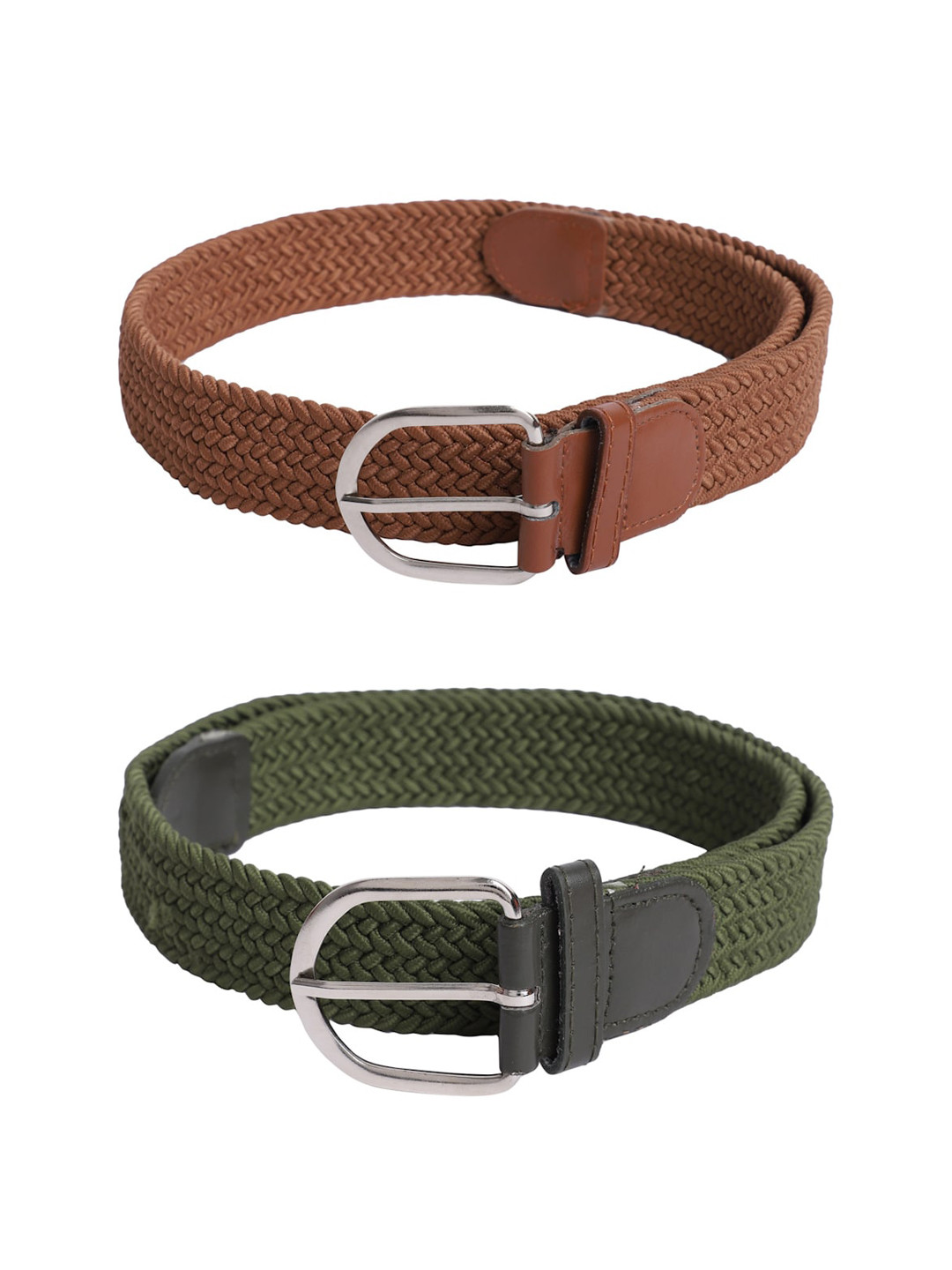 

The Mini NEEDLE Unisex Set of 2 Green & Tan Brown Braided Belts