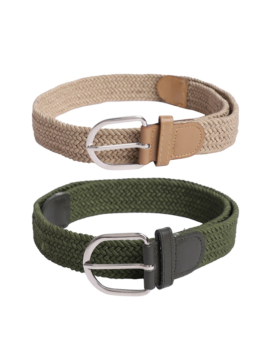 

The Mini NEEDLE Pack Of 2 Cream & Green Braided Belt