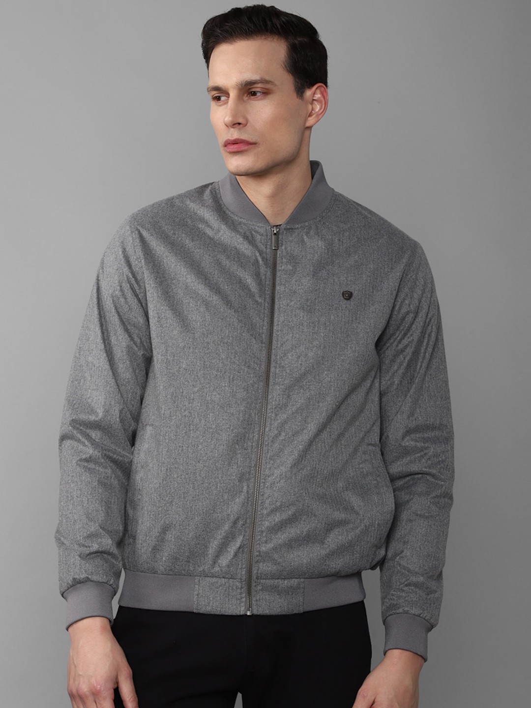 

Louis Philippe Men Grey Solid Bomber Jacket