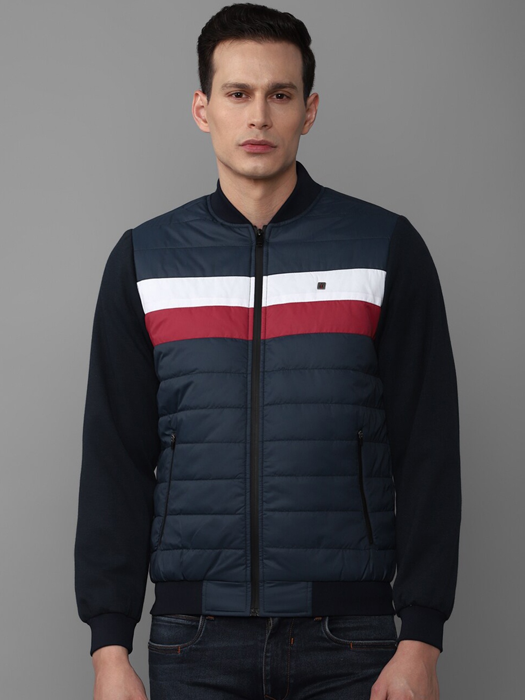 

Louis Philippe Sport Men Navy Blue Colourblocked Bomber Jacket