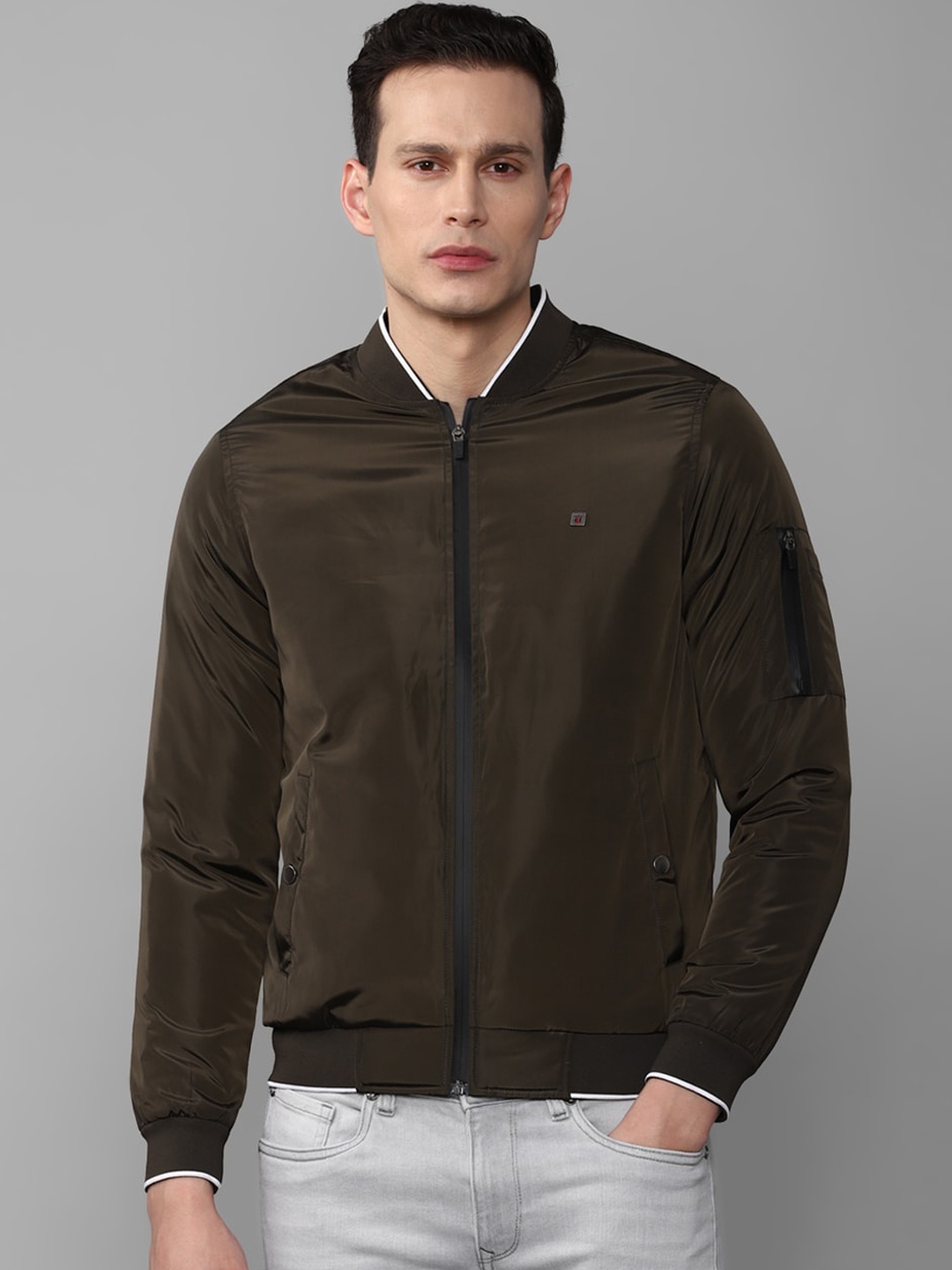 

Louis Philippe Sport Men Olive Green Solid Bomber Jacket