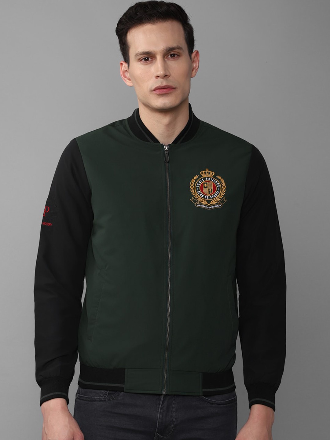 

Louis Philippe Sport Men Green Bomber with Embroidered Jacket