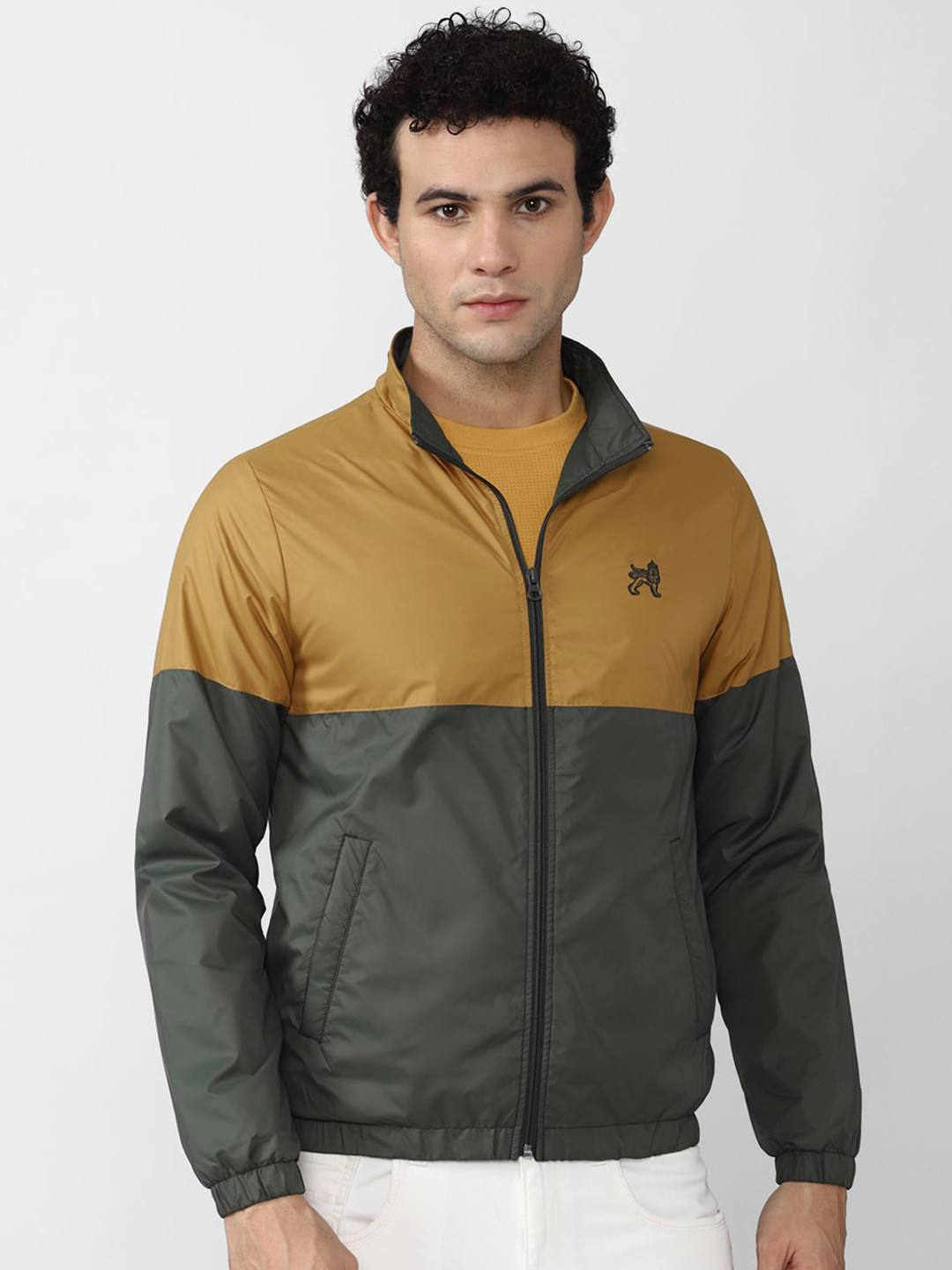 

Van Heusen ACADEMY Men Olive Green & Mustard Yellow Colourblocked Tailored Jacket