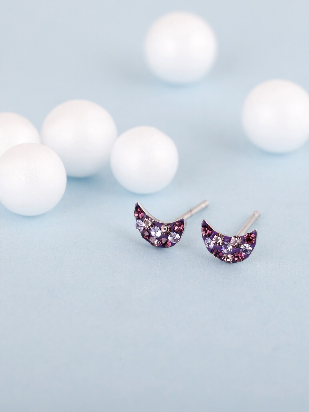 

GIVA Silver-Toned & Rhodium Plated 925 Sterling Silver Crescent Shaped Studs Earrings