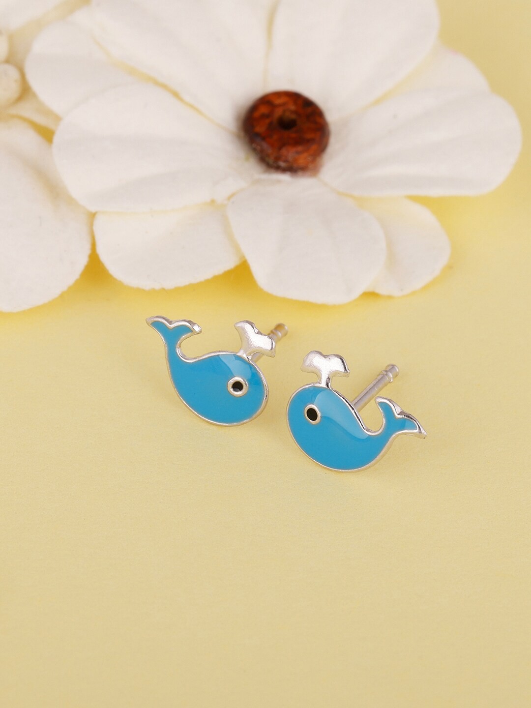 

GIVA Silver-Toned & Blue Contemporary Studs Earrings