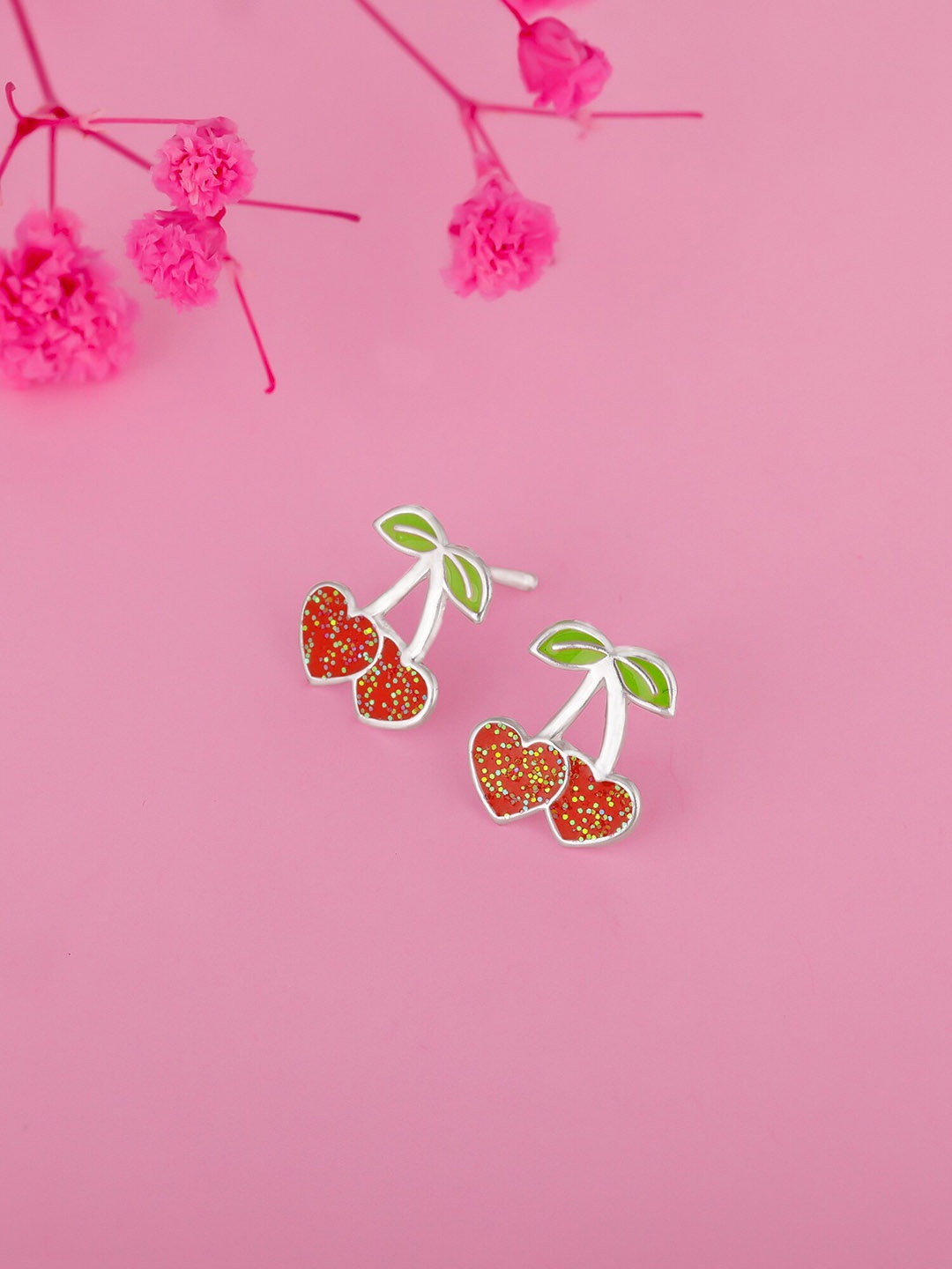 

GIVA Girls Silver-Toned & Red Contemporary Studs Earrings