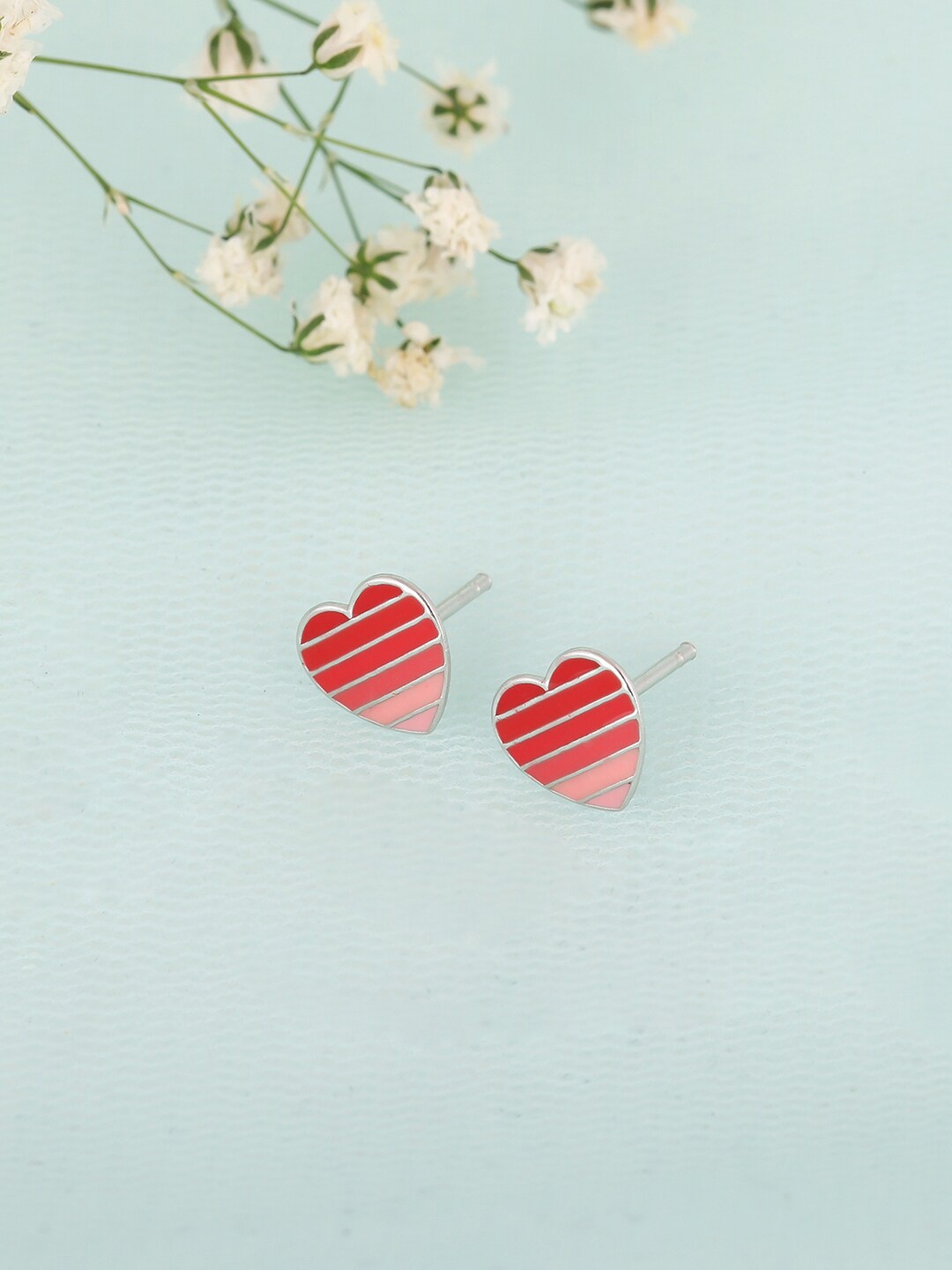 

GIVA Girls Silver-Toned & Red Contemporary Studs Earrings