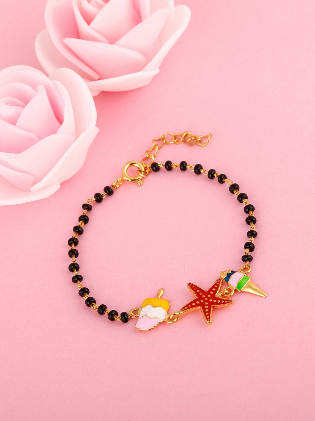 

GIVA Girls Gold-Toned & Black Sterling Silver Gold-Plated Charm Bracelet