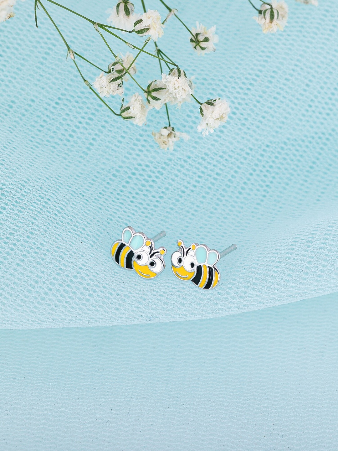 

GIVA Yellow & Black Rhodium-Plated Animal Shaped Studs Earrings