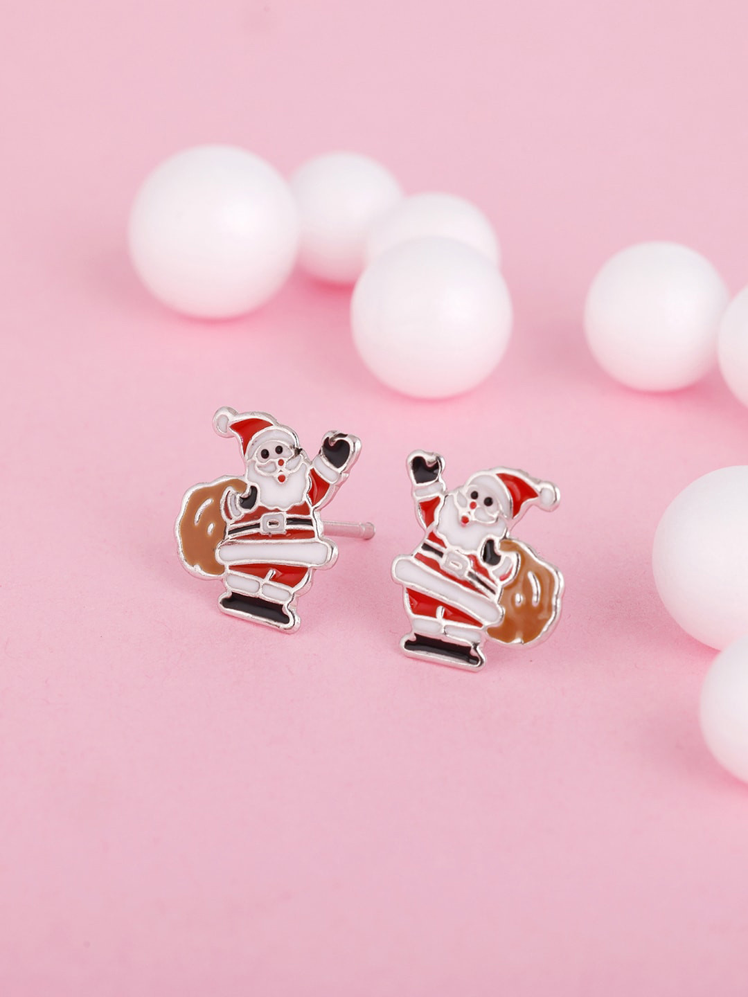 

GIVA Girls Silver-Toned & Red Rhodium-Plated 925 Sterling Silver Santa Studs Earrings