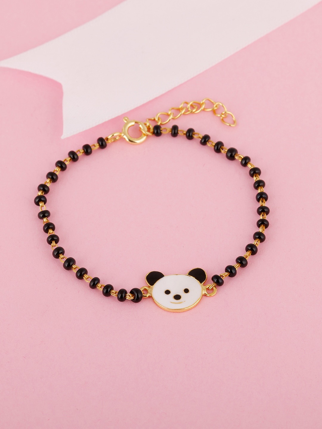 

GIVA Girls Gold-Toned & Black Sterling Silver Gold-Plated Link Bracelet