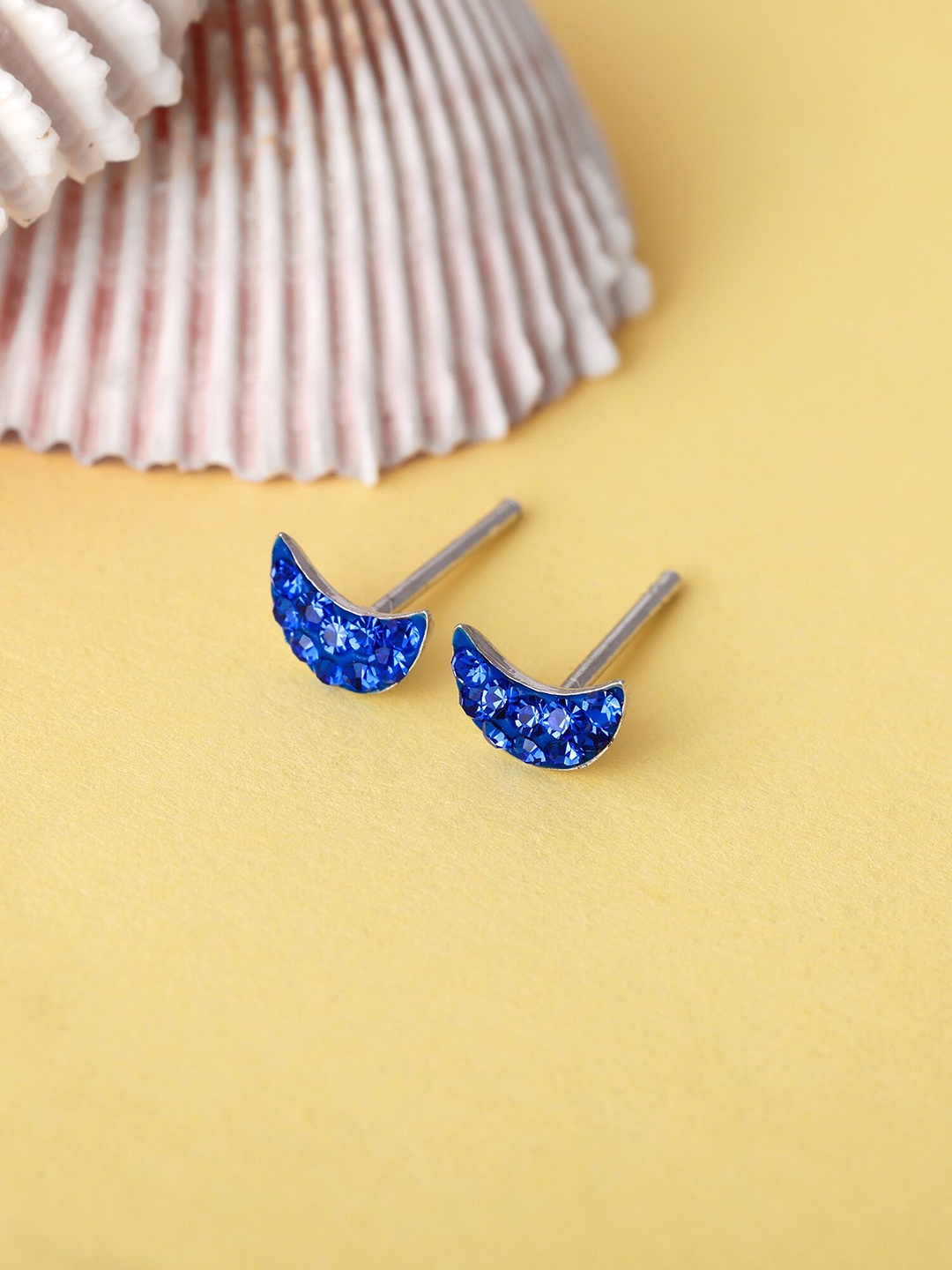 

GIVA Girls Rhodium-Plated & Blue 925 Sterling Silver Contemporary Studs Earrings