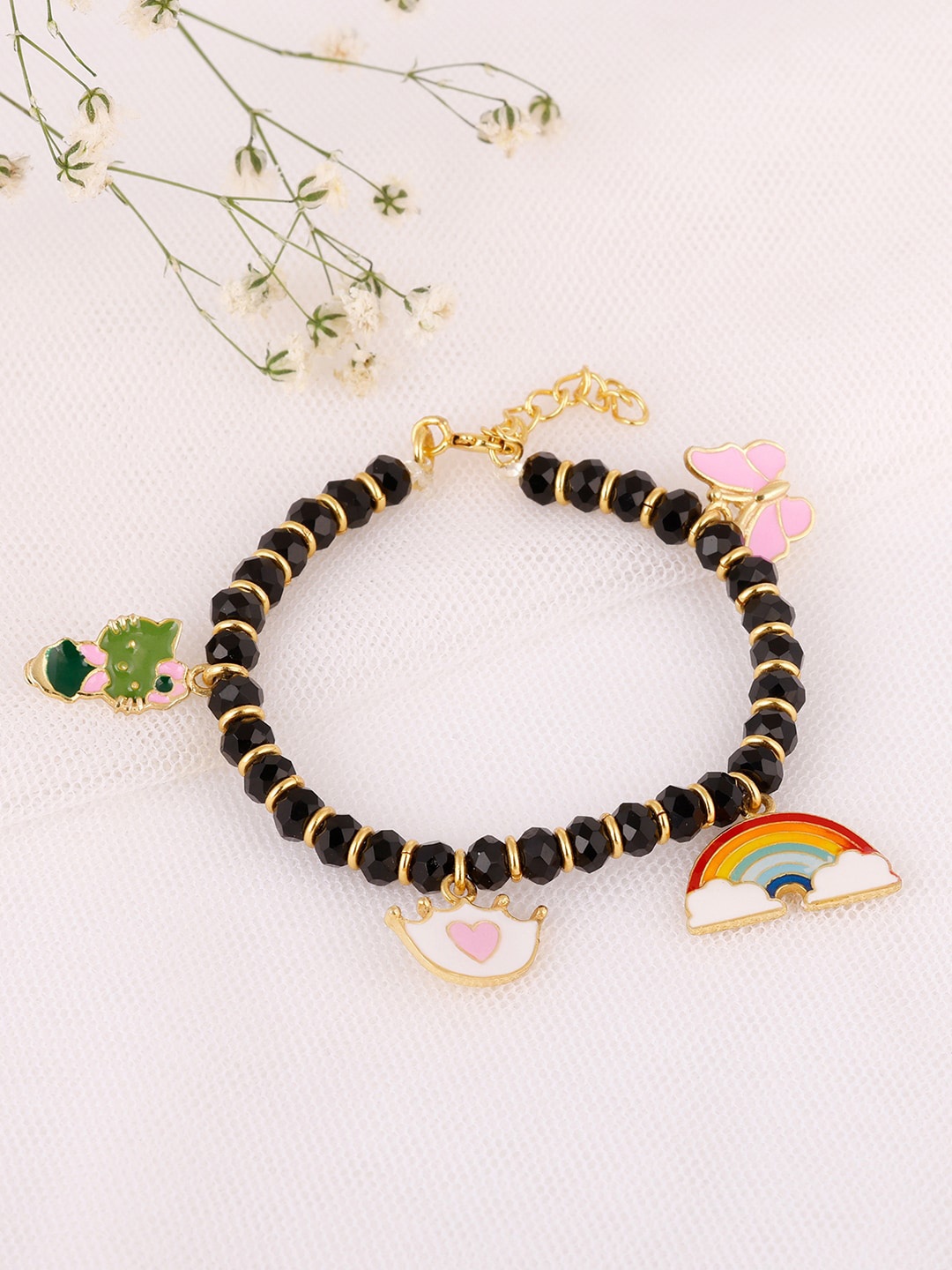 

GIVA Girls Gold-Toned & Black Sterling Silver Gold-Plated Link Bracelet