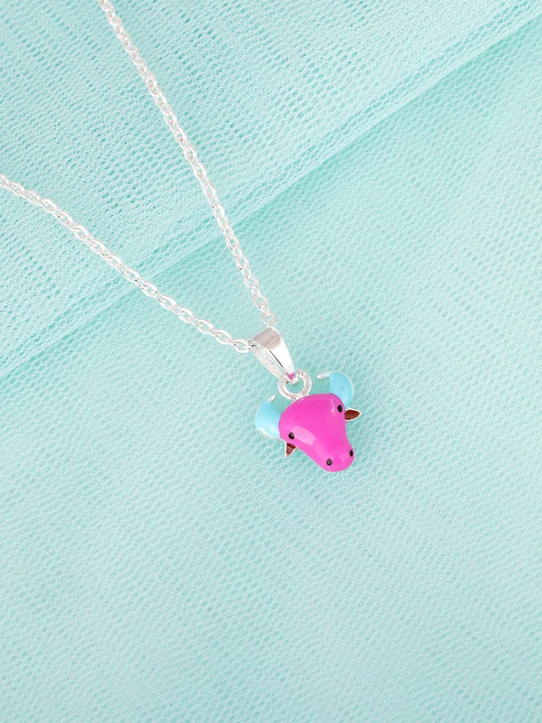 

GIVA Girls 92.5 Sterling Silver Rhodium-Plated Purple Stone Studded Pendant With Link Chain