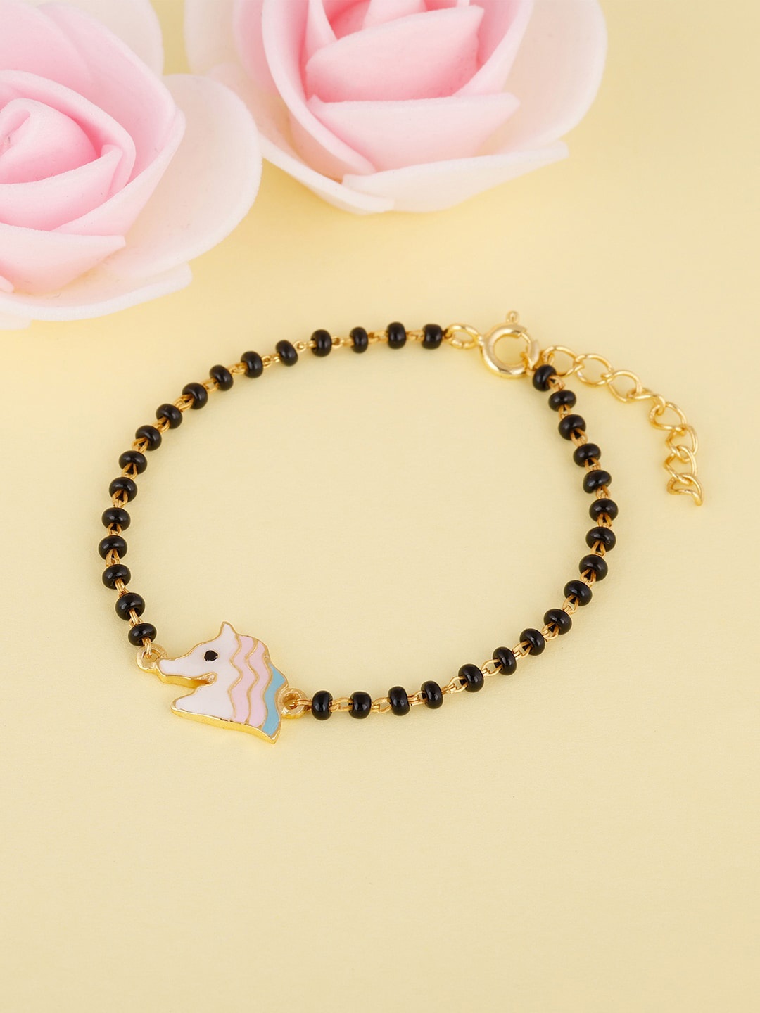 

GIVA Girls Gold-Plated & Black Beaded Sterling Silver Charm Bracelet