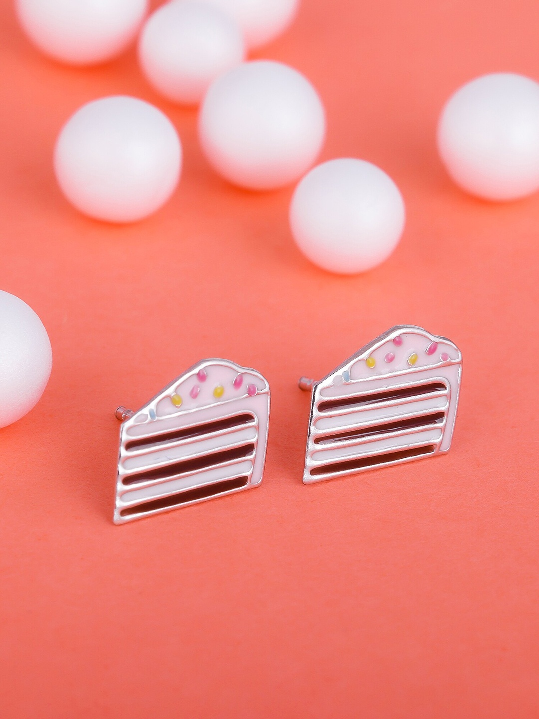 

GIVA Girls Silver-Toned & Pink Contemporary Studs Earrings