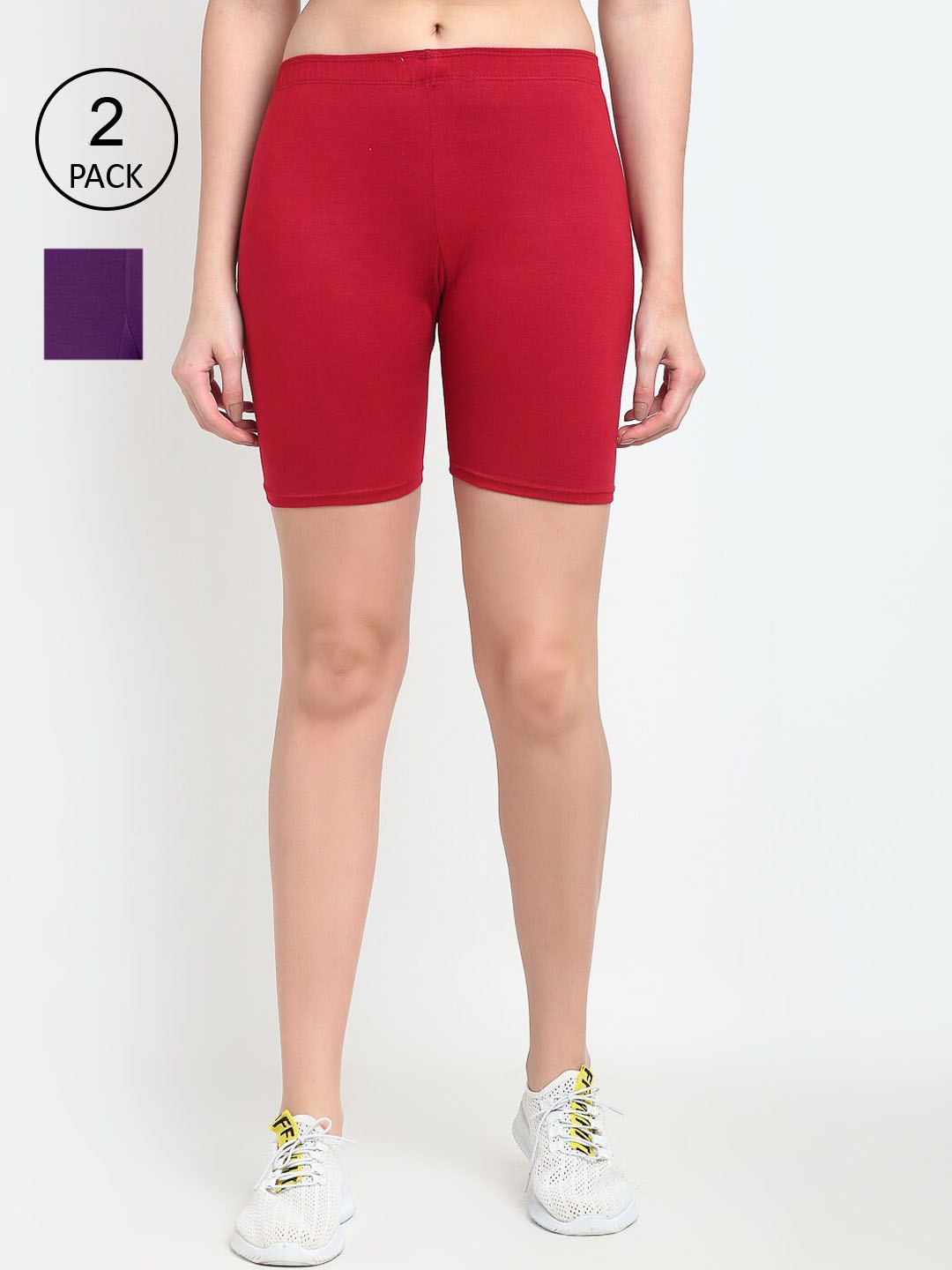 

GRACIT Women Set Of 2 Maroon & Purple Solid Cycling Sports Shorts