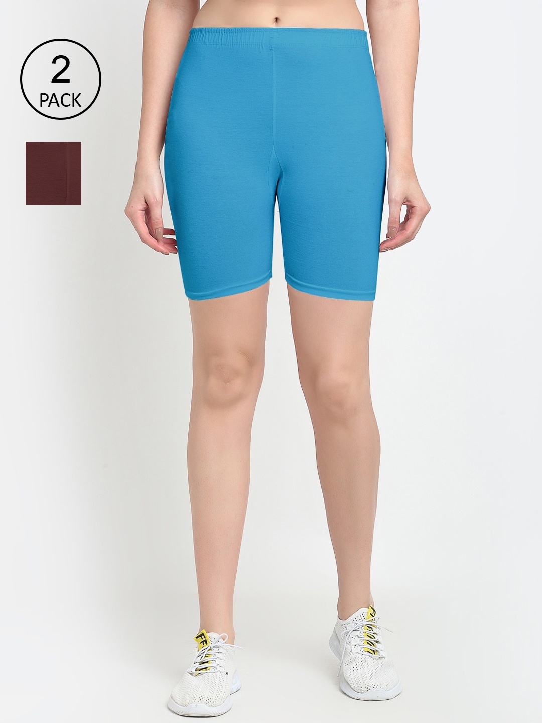 

GRACIT Pack of 2 Women Brown & Blue Solid Cotton Cycling Shorts