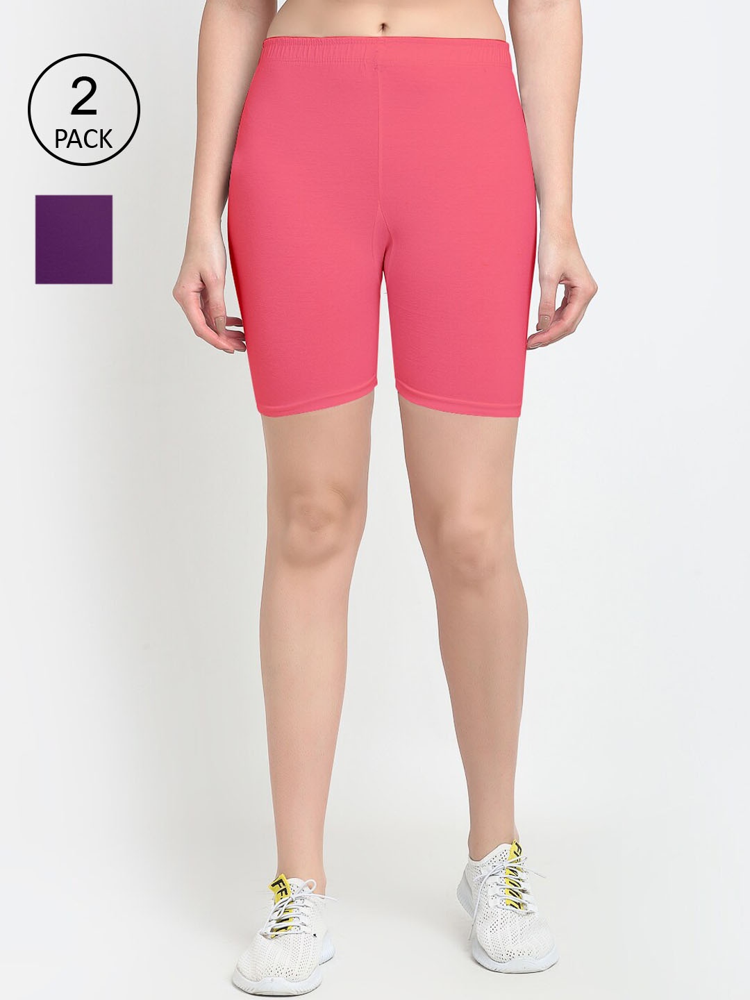 

GRACIT Women Pack Of 2 Peach & Violet Cycling Sports Shorts