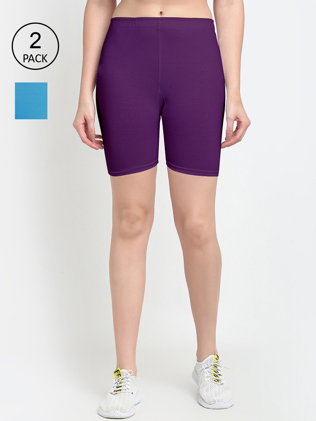 GRACIT Pack Of 2 Women Purple Cycling Sports Shorts