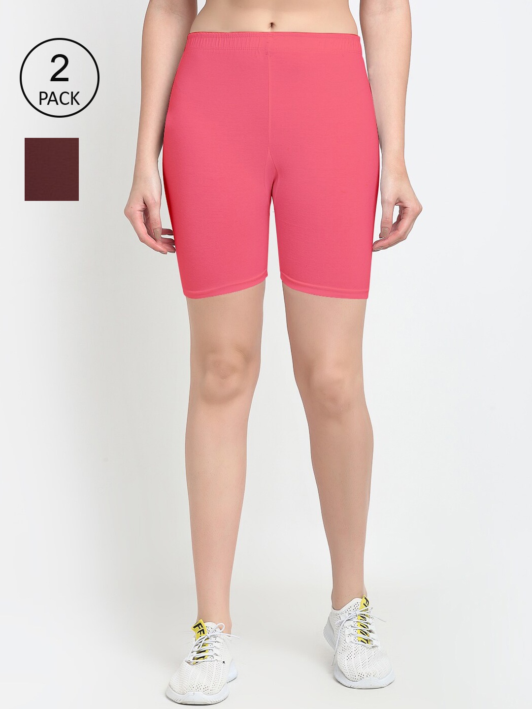 

GRACIT Women Pack of 2 Coral & Brown Coral Cycling Shorts