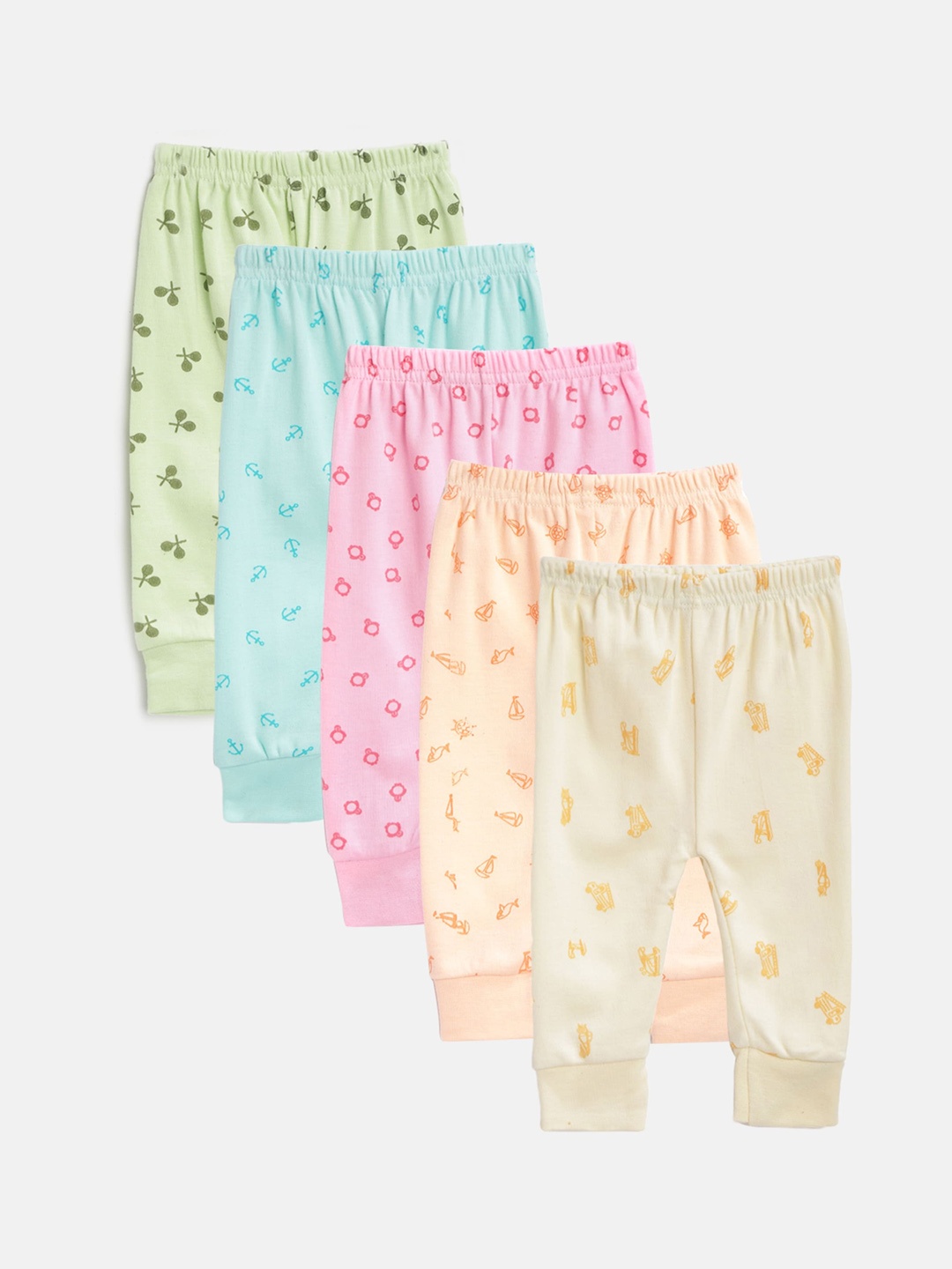 

KUCHIPOO Infants Pack Of 5 Pink & Yellow Printed Joggers